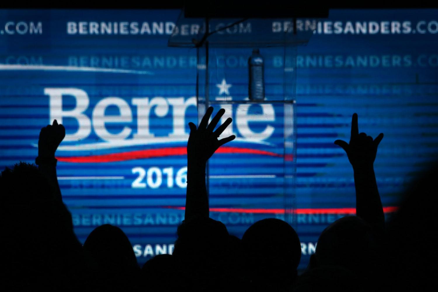 The crowd cheers as then-Democratic presidential candidate Bernie Sanders at the Avalon in Los Angeles for a fundraiser following the campaign's first debate the prior night in Las Vegas. (Rick Loomis/Los Angeles Times/TNS)