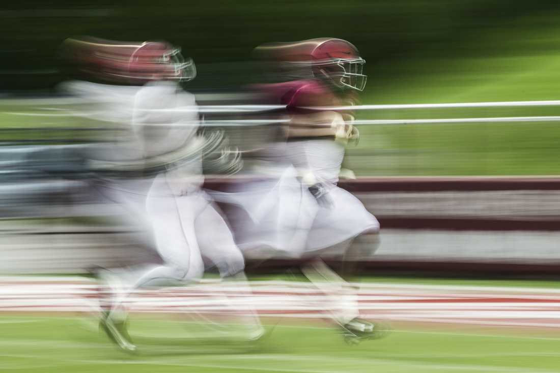 Players race for the ball during SIU's fall football scrimmage Aug. 20, 2016, at Saluki Stadium in Carbondale. (Ryan Michalesko | @photosbylesko)