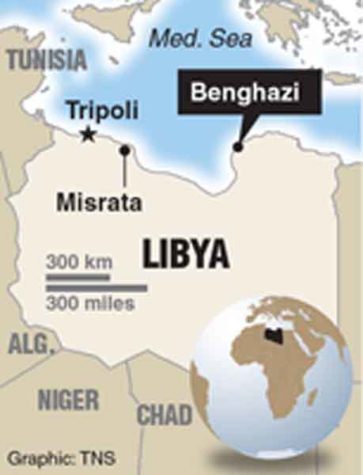 Map locating Benghazi. Tribune News Service 2016