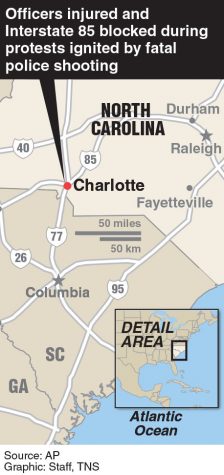 Locator map of Charlotte, N. Carolina where protest broke out over police shooting.
