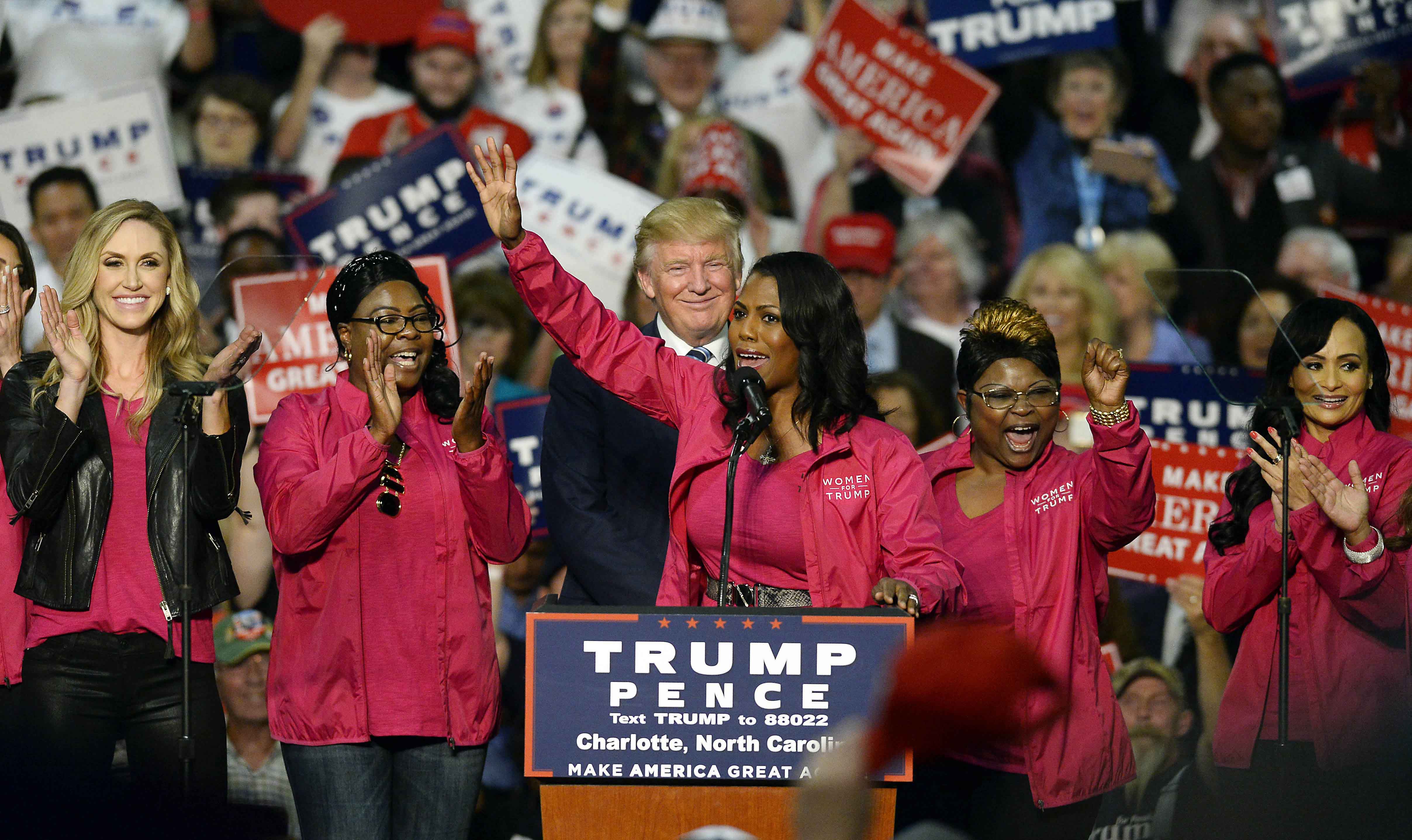 Reality TV personality Omarosa Manigault and other Women for Trump members endorse Republican presidential candidate Donald Trump during a campaign rally at the Charlotte Convention Center in Charlotte, N.C., on Friday, Oct. 14, 2016. (David T. Foster III/Charlotte Observer/TNS)