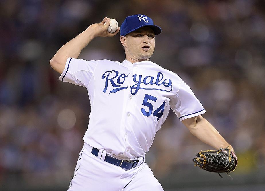 Kansas City Royals relief pitcher Jason Frasor throws in the seventh inning against the Cleveland Indians on Friday, July 25, 2014, at Kauffman Stadium in Kansas City, Mo. The Royals won 6-4. (John Sleezer/Kansas City Star/MCT)