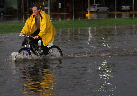 Pedaling through flood waters