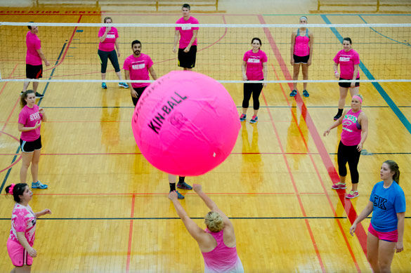 Big pink volleyball served for breast cancer
