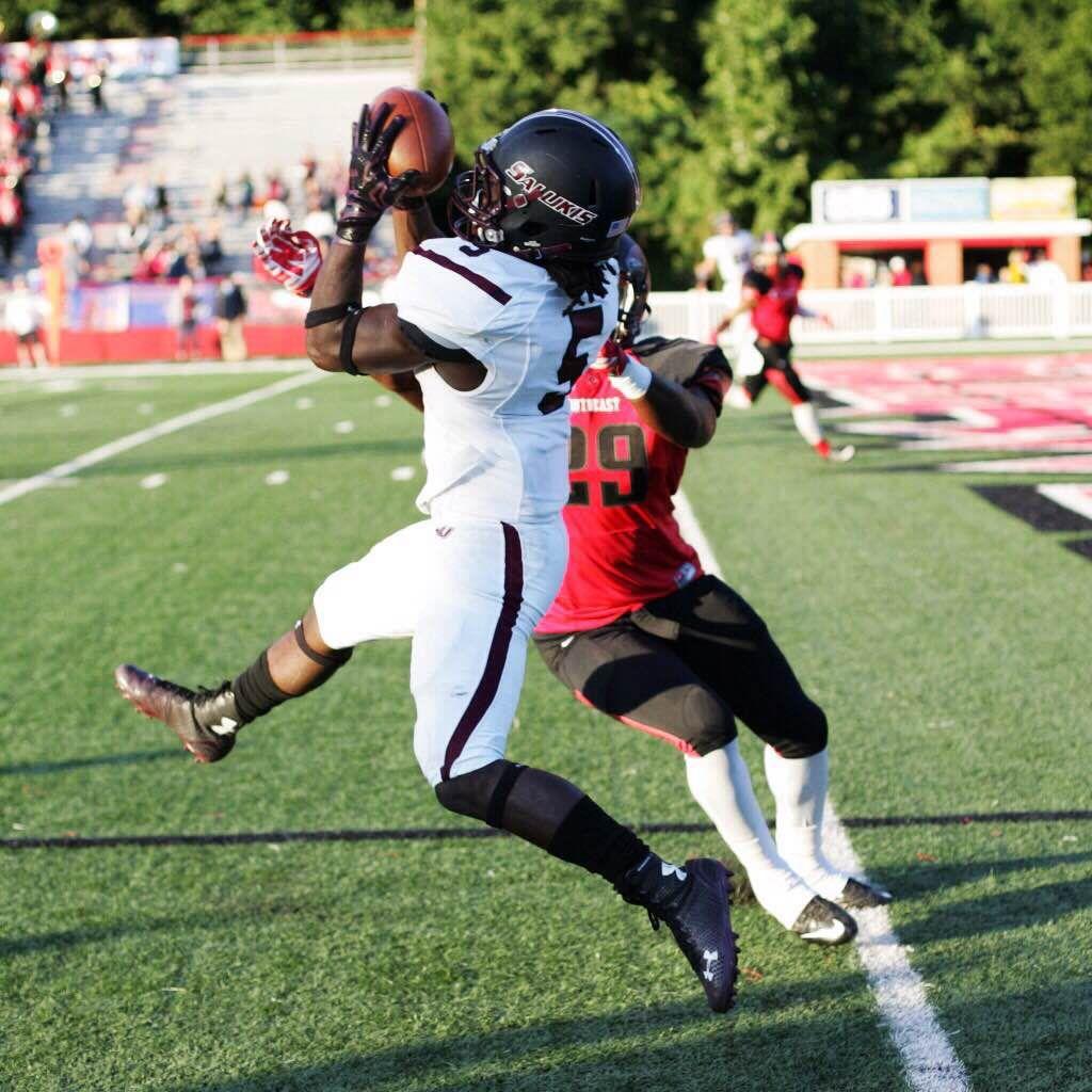 Freshman running back Daquan Isom catches an 18-yard touchdown pass during the first quarter of SIU's 27-24 loss to Southeast Missouri State on Sept. 12. (DailyEgyptian.com file photo)