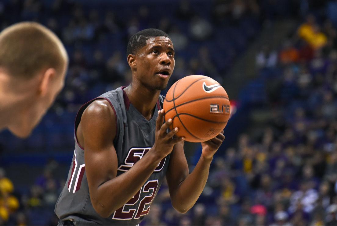SIU's Armon Fletcher shoots a free throw during the Salukis' 66-60 loss to Northern Iowa on March 4 during the Missouri Valley Conference Tournament in St. Louis. (DailyEgyptian.com file photo)