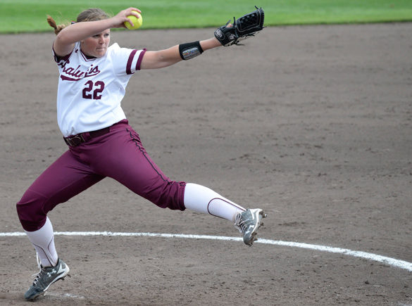 Then-freshman pitcher Brianna Jones delivers a pitch during the first game of SIU’s doubleheader against Northern Iowa on April 30, 2016, at Charlotte West Stadium. Jones threw all seven innings and struck out six batters, but picked up the loss in the game despite only allowing one run.