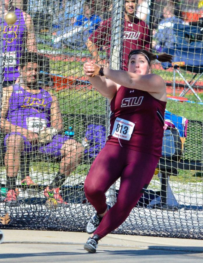 Then-senior thrower DeAnna Price throws the hammer throw March 26 at the Bill Cornell Spring Classic. (DailyEgyptian.com file photo)