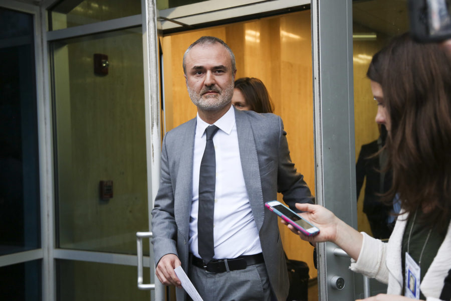 Gawker founder Nick Denton walks out of the courthouse March 18 in St. Petersburg Florida. (Eve Edelheit/Zuma Press)