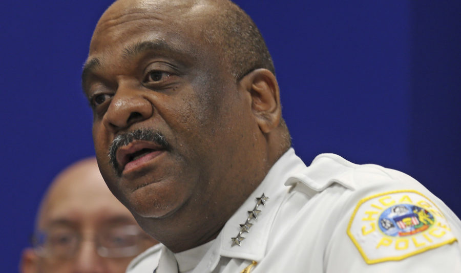 Chicago Police Superintendent Eddie Johnson discusses city violence at the Chicago Police Department Headquarters on Aug. 15. (Phil Velasquez/Chicago Tribune/TNS)