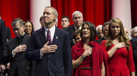 Bruce Rauner is sworn into office at the Prairie Capital Convention Center on Jan. 12, 2015 in Springfield. (Zbigniew Bzdak/Chicago Tribune/TNS)