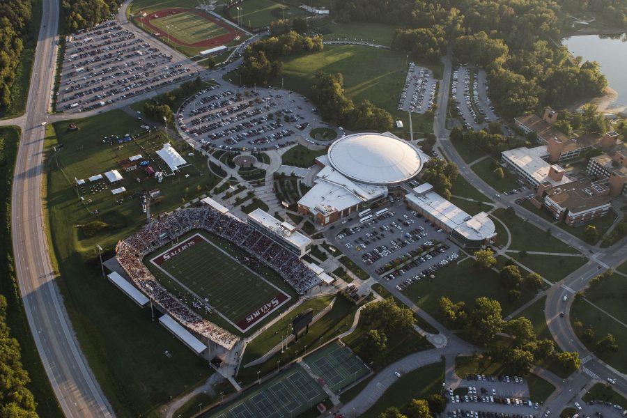 Football+fans+fill+the+stands+during+the+Salukis+50-17+win+over+the+Murray+State+Racers+on+Saturday%2C+Sept.+17%2C+2016%2C+at+Saluki+Stadium.+