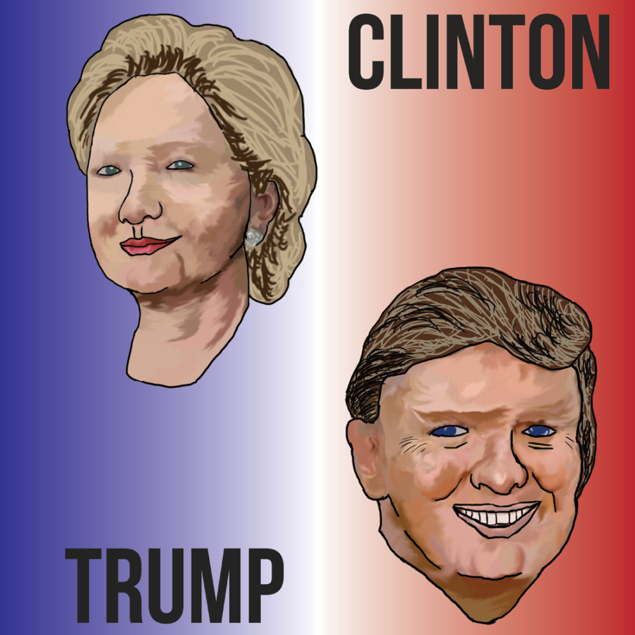 Caricature of presidential candidates Hilary Clinton and Donald Trump. (Sloan Marion | DailyEgyptian.com)
