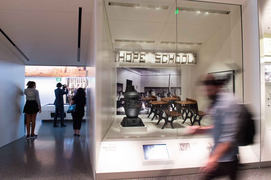 Desks and a wood burning stove from the Hope School are on display at the Smithsonian National Museum of African American History and Culture on Sept. 14, 2016 in Washington, D.C. (Ken Cedeno/McClatchy/TNS)