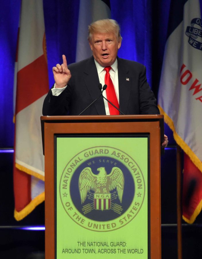 Donald Trump speaks on Monday, Sept. 12, 2016 to the National Guard Association of the United States conference, held in Baltimore, Md. (Lloyd Fox/Baltimore Sun/TNS)