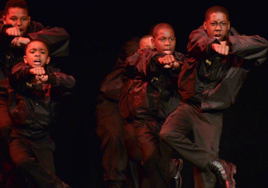 Members of the St. Louis-based not-for-profit organization Gentlemen of Vision Rites of Passage Enterprises perform Friday, Oct. 21, 2016, during SIUs Step Show in Shryock Auditorium. The group aims to prepare disadvantaged males for high education or trade. (Sloan Marion | @SketchingBear)