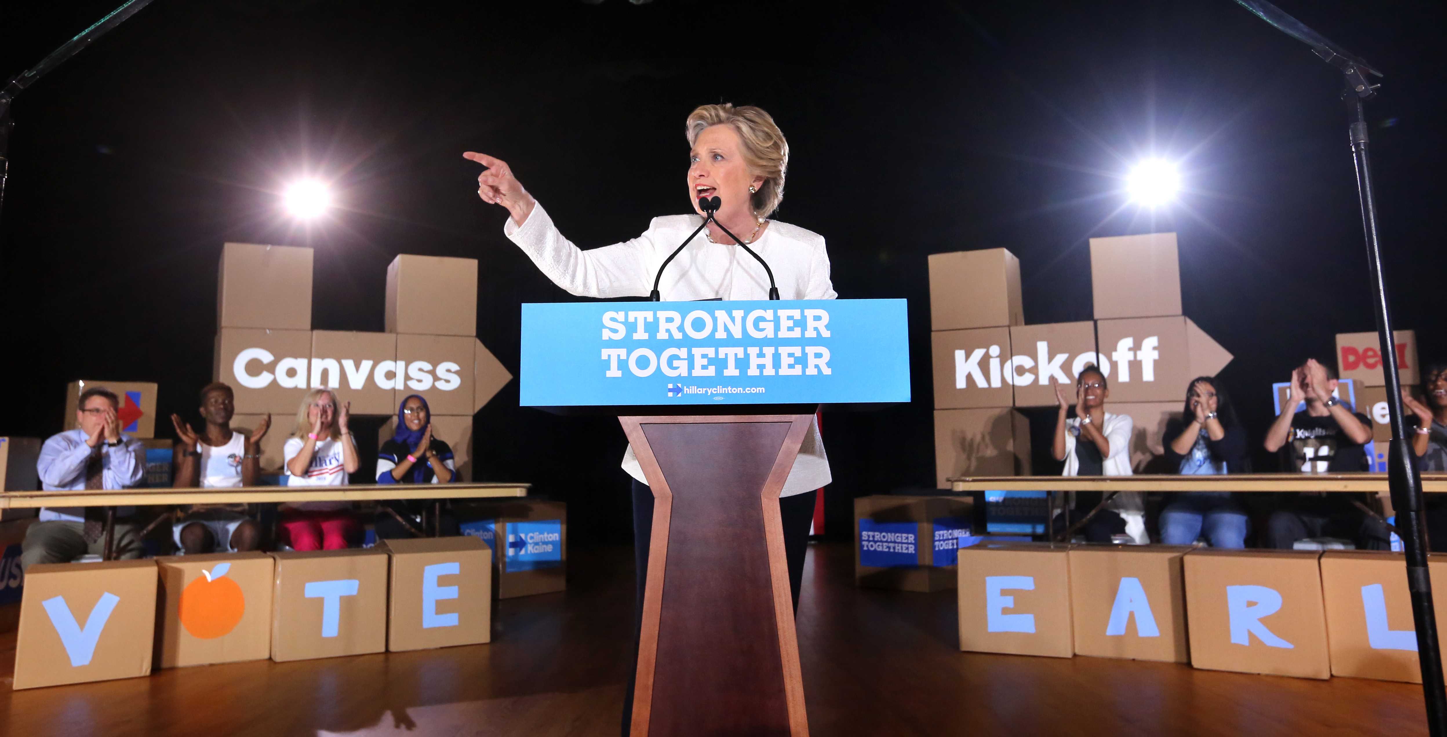 Democratic presidential candidate Hillary Clinton speaks at a campaign rally in Sanford, Fla., on Tuesday, Nov. 1, 2016. (Joe Burbank/Orlando Sentinel/TNS)