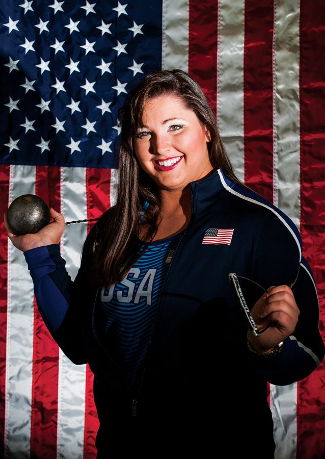 Deanna Price, an SIU graduate from Moscow Mills, Mo., poses for a portrait Thursday, Sept. 1, 2016, at the Daily Egyptian newsroom. Price placed eighth in hammer throw, throwing 70.95 meters, at the 2016 Olympics in Rio de Janeiro. (Ryan Michalesko | @photosbylesko)