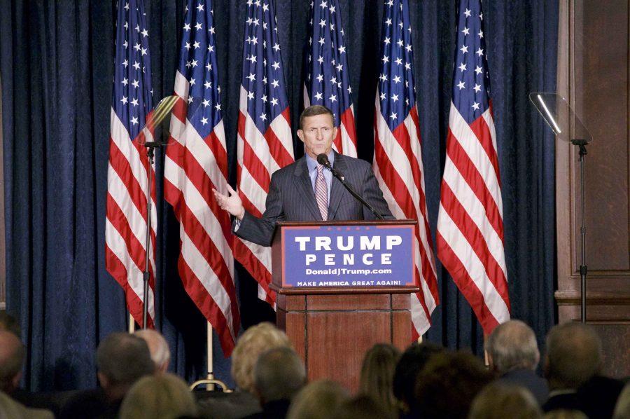 Retired Lt. Gen. Michael Flynn introduces Donald Trump at a Sept. 7, 2016 campaign event at the Union League in Philadelphia, Pa. (Bastiaan Slabbers/Zuma Press/TNS)