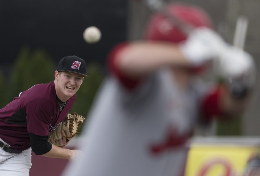 Saluki freshman pitcher Justin Yeager throws from the mound Friday, March 24, 2017, during the first of a three-game series between SIU and Jacksonville State at Itchy Jones Stadium. The Gamecocks beat the Salukis 8-6 in nine innings.