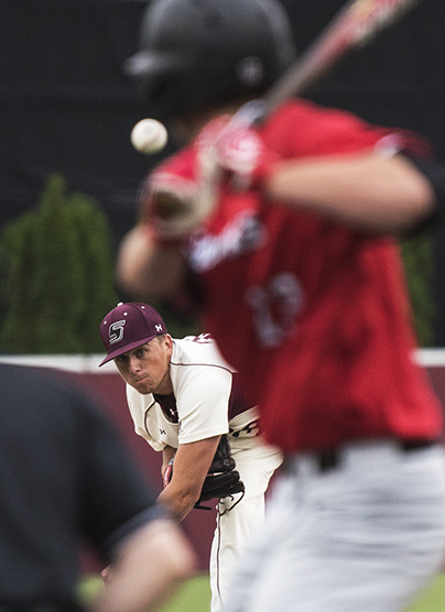 Junior pitcher Jamison Steege throws toward a Redhawk on Tuesday, April 11, 2017, during the Salukis 4-2 win against Southeast Missouri at Itchy Jones Stadium. (Morgan Timms | @Morgan_Timms)