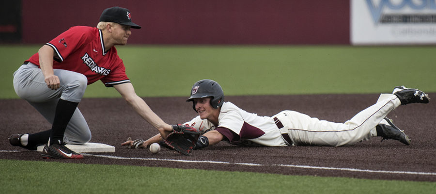 Junior infielder Connor Kopach slides into third base Tuesday, April 11, 2017, during the Salukis 4-2 win against Southeast Missouri at Itchy Jones Stadium. (Morgan Timms | @Morgan_Timms) 