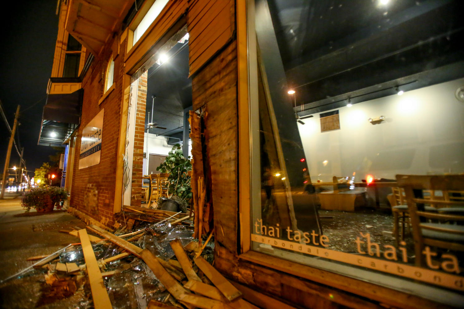 Building damage at Thai Taste after Kevin Barker, of Marion, drove into the building's northern outer wall Tuesday, Sept. 12, 2017 on the Carbondale Strip. 