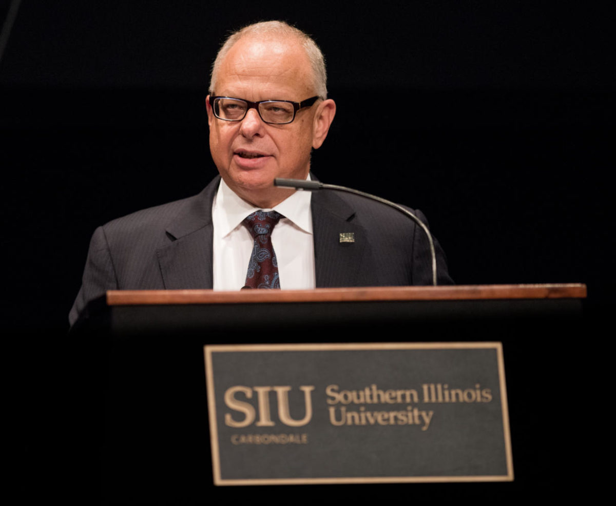 Southern Illinois University Chancellor Carlo Montemagno gives the 