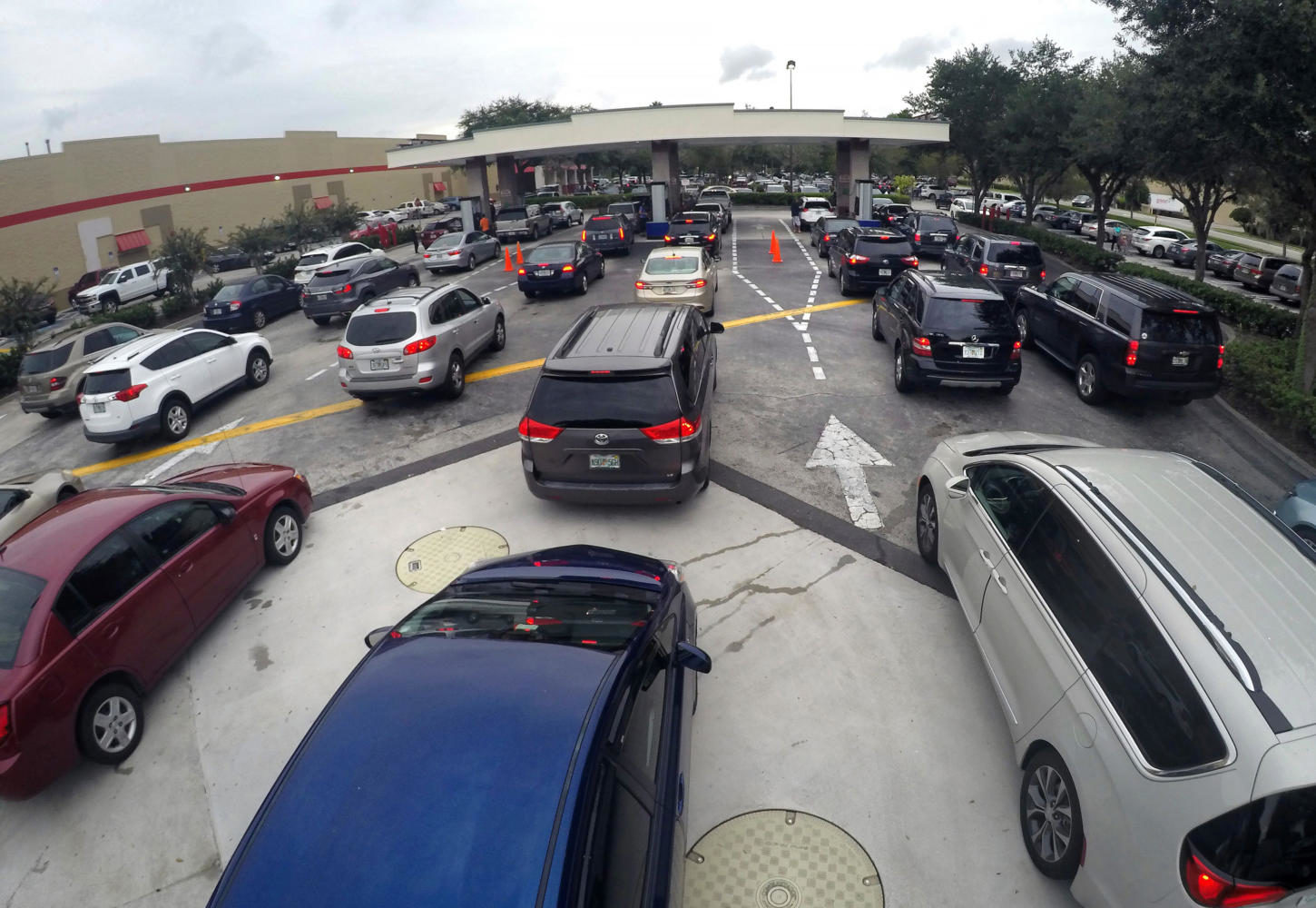 Drivers wait in line for gasoline at the Costco in Altamonte Springs, Fla., ahead of the anticipated arrival of Hurricane Irma on Wednesday, Sept. 6, 2017. (Joe Burbank/Orlando Sentinel/TNS)