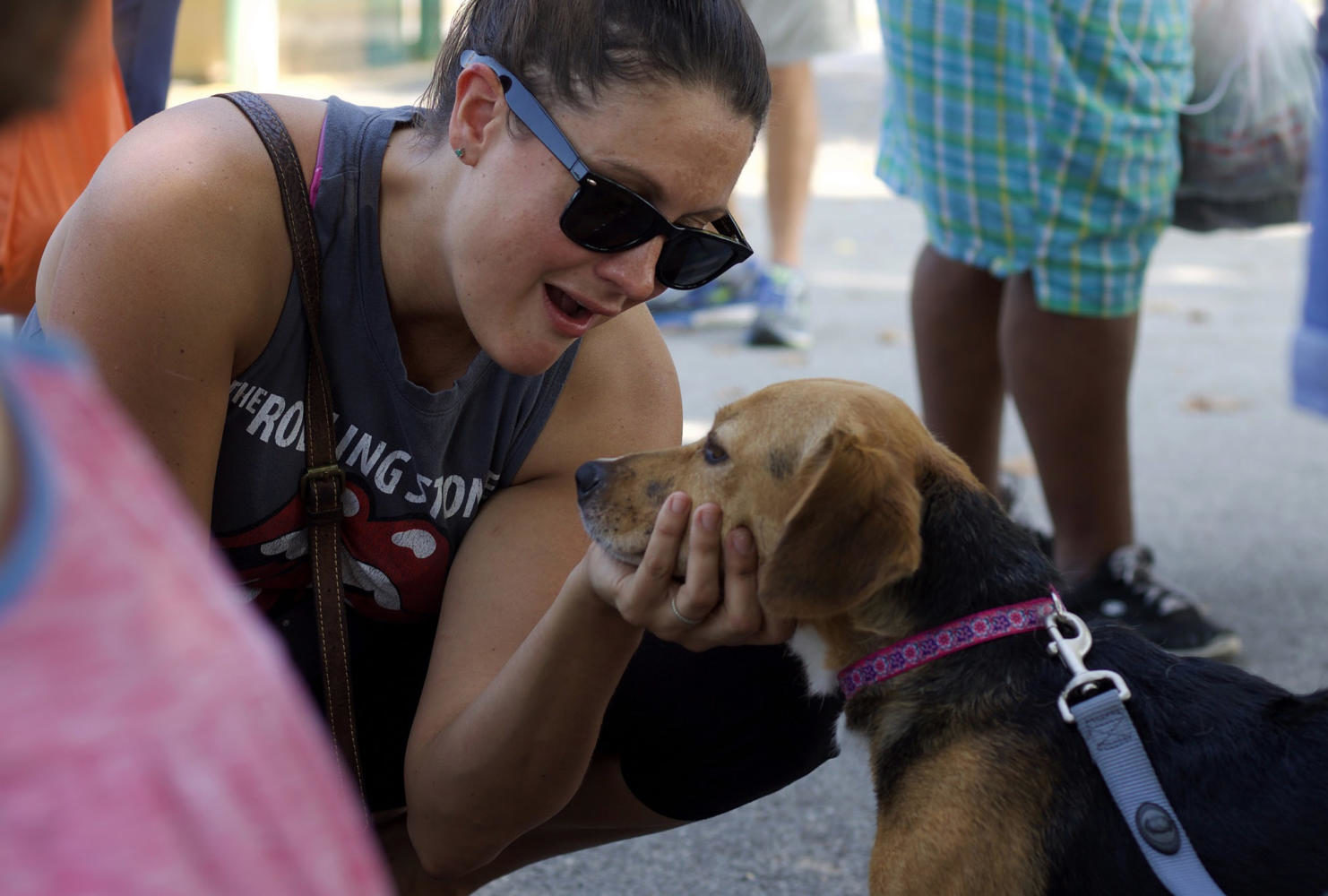 Assistant director of conference and scheduling services Sarah VanVooren of
Carbondale, holds Jaz’s face, a 3-year- old rescue from Wright-Way Rescue, Saturday, Sept. 16, 2017, at the farmer’s market at Murdale Shopping Center. “We have a dog at home that we adopted, and so we
like checking out the puppies just in case we ever find one,” said VanVooren. (Mary Newman | @MaryNewmanDE)