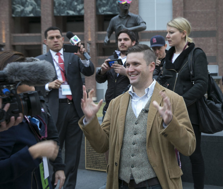 Richard Spencer, a white nationalist, takes a brief tour of Texas A&M campus on December 6, 2016, in College Station, Texas. On Saturday, Oct. 7, 2017, he led dozens of torch-wielding white supremacists in a rally at the Confederate statue in Charlottesville, Va., for the first time since a neo-Nazi attacked marching protesters, killing one. (Ralph Barrera/Austin American-Statesman/TNS)