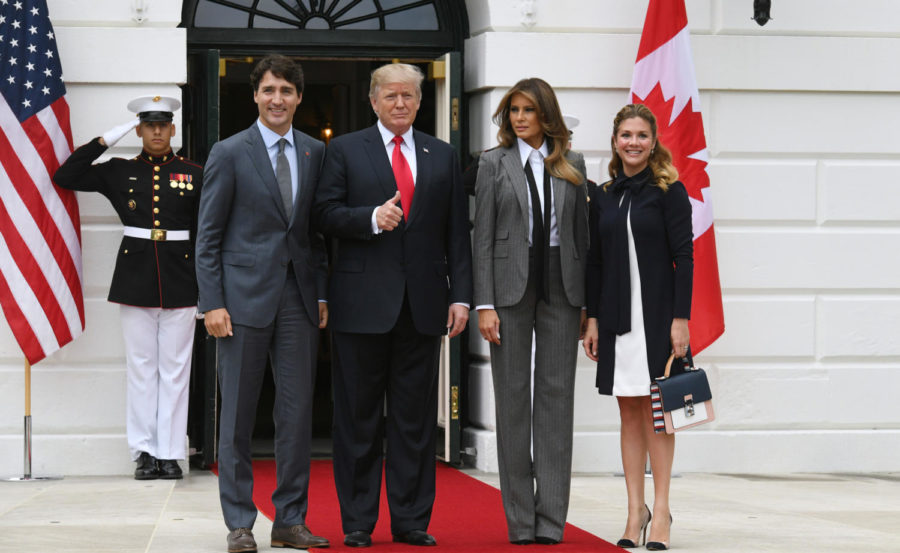 U.S. President Donald Trump and first lady Melania Trump welcome Canadian Prime Minister Justin Trudeau and Sophie Gregoire Trudeau to the White House on Wednesday, Oct. 11, 2017 in Washington D.C. (Olivier Douliery/Abaca Press/TNS)