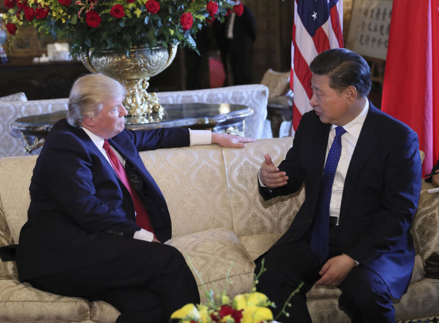 Chinese President Xi Jinping, right, meets with his U.S. counterpart, Donald Trump, in the latters Florida resort of Mar-a-Lago on April 6, 2017. (Lan Hongguang/Xinhua/Sipa USA/TNS)