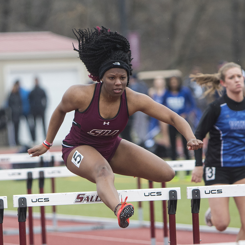Freshman Jewell Bolden in the Womens 100m Hurdles Saturday, March 24, 2018 during the Bill Cornell Spring Classic at the Lew Hertzog Track and Field complex. (Corrin Hunt | @CorrinIHunt)