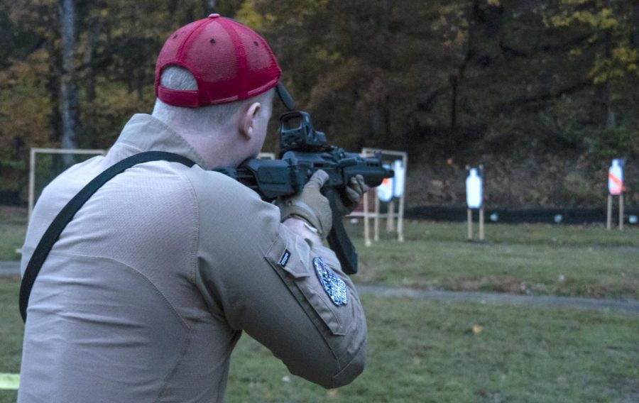 Graduate student, Dakota Serviss, 29, of Chicago, aims his rifle downrange at the SIU Shooting Club’s gun range on Wednesday, Oct. 31, 2018. Serviss says, “[The RSO’s focus is] to provide a safe, inclusive, and enjoyable recreational and competitive experience for college students who are interested in shooting sports.”
