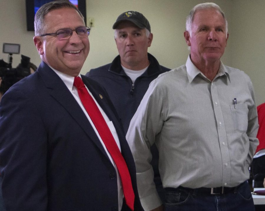 Mike Bost, Illinois’s 12th congressional district representitive, smiles among constituents, Tuesday, Nov. 6, 2018. Bost met with his consituents at the Murphysboro Elk Lodge. (Isabel Miller | @IsabelMillerDE)