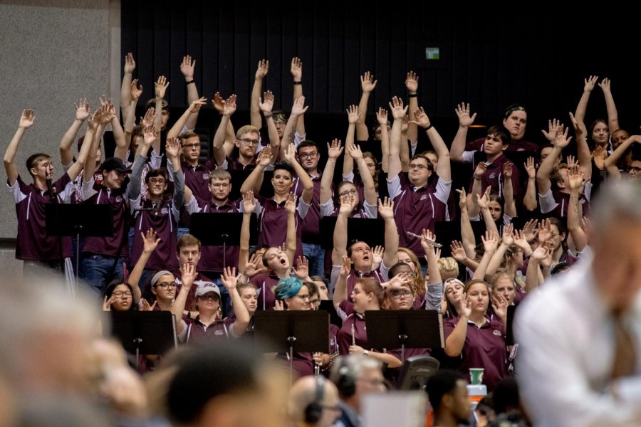 The Saluki Pep Band cheer for the team on Wednesday, December 12, 2018 during the second half of the Salukis matchup against the Murray State Racers.  