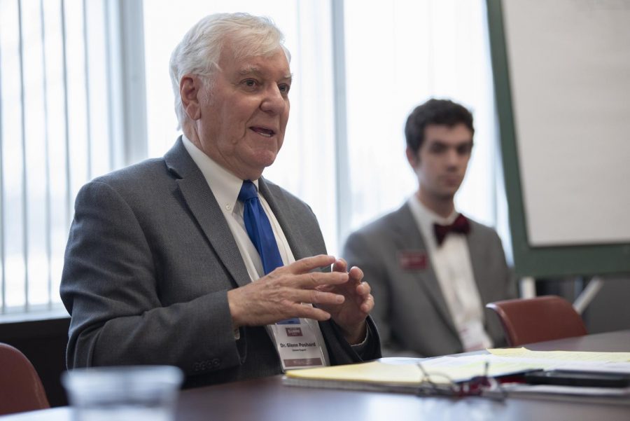 Former SIU President, Glenn Poshard, addresses issues concerning higher education on Friday, March 29, 2019, at the Summit to Rebuild and Revive Illinois. 