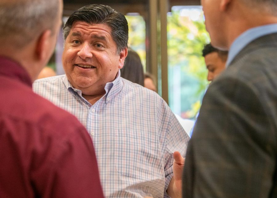 Governor JB Pritzker speaks to community members on Friday, Aug. 23, 2019 inside Paul Simon Public Policy Institute during a meet and greet with legislatures. 