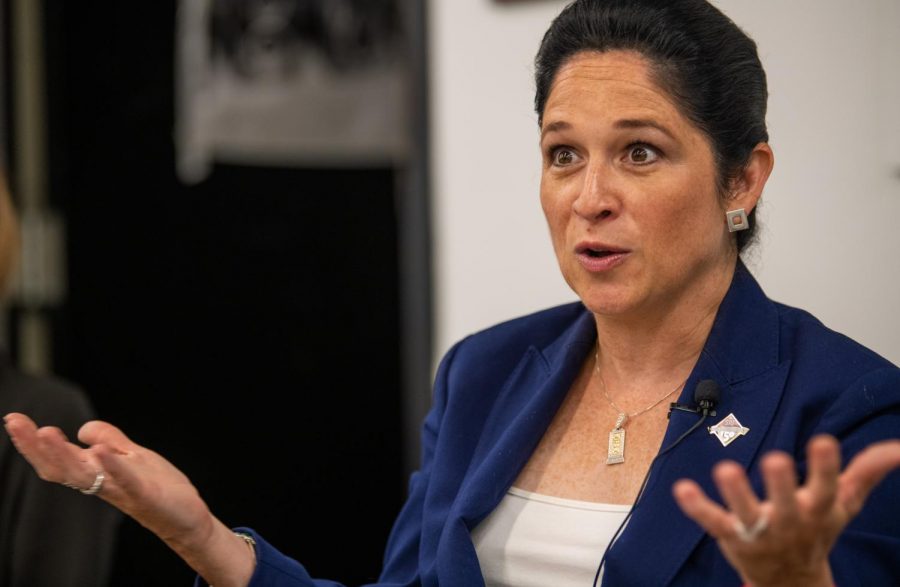 Illinois Comptroller Susana Mendoza talks with the Daily Egyptian Editorial Board on Friday, Aug. 23, 2019 inside the Communications building.  