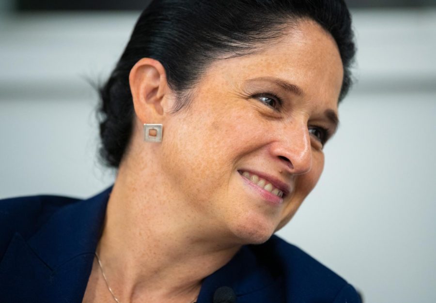 Illinois Comptroller Susana Mendoza talks with the Daily Egyptian Editorial Board on Friday, Aug. 23, 2019 inside the Communications building.  