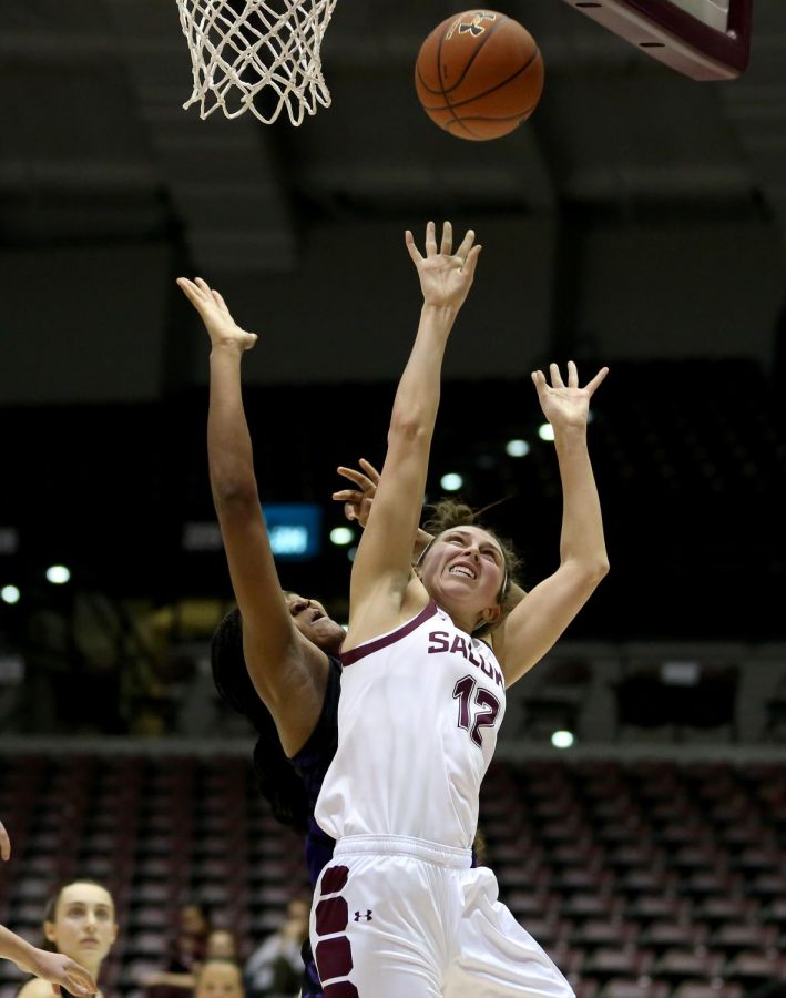 Saluki guard Mackenzie Silvey goes up for two on Friday, January 10, 2020, during the Salukis 60-57 loss to the Northern Iowa Panthers inside the Banterra Center.