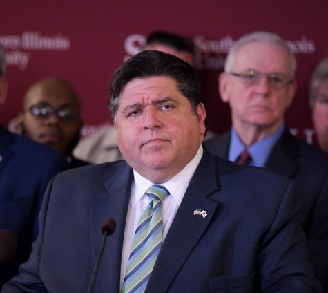 Illinois Governor J.B. Pritzker takes questions from the media on Tuesday, Jan. 21, 2020 at the School of Mass Communication and Media Arts at SIU. 