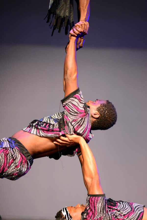 The Zuzu Acrobats perform traditional Kenyan acrobatic skills at the Shyrock Auditorium as part of the kickoff events for Black History Month on Monday, Feb. 3 in Carbondale.  