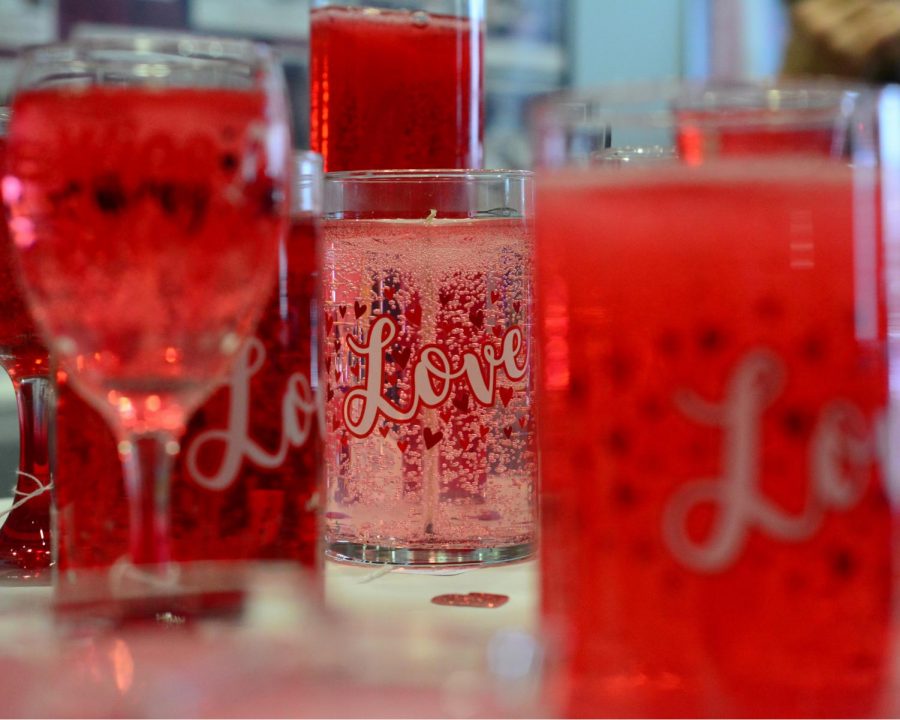 Love candles designed and created by Trish Cripps, founder of Ama Gel Candles, are on display during the Valentine’s Day Craft Show at the SIU Student Center, on Friday, February 14, 2020, Carbondale, IL.  