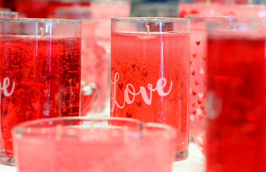 Love candles designed and created by Trish Cripps, founder of Ama Gel Candles, are on display during the Valentine’s Day Craft Show at the SIU Student Center, on Friday, February 14, 2020, Carbondale, IL.  