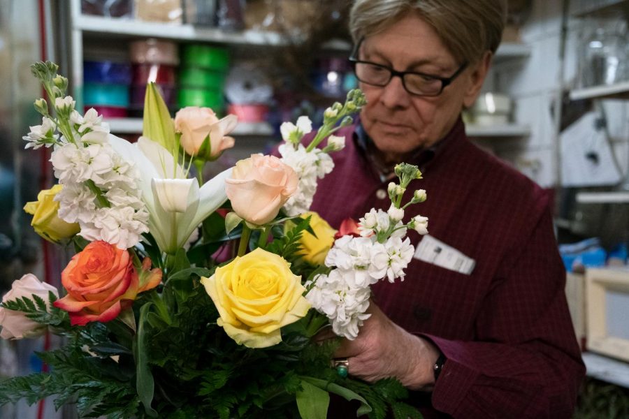 Jerry Brooks, florist at Jerrys Flower Shoppe in Carbondale,  prepares bouquets for couples all over the area this Valentines Day, Friday, February 14, 2020.