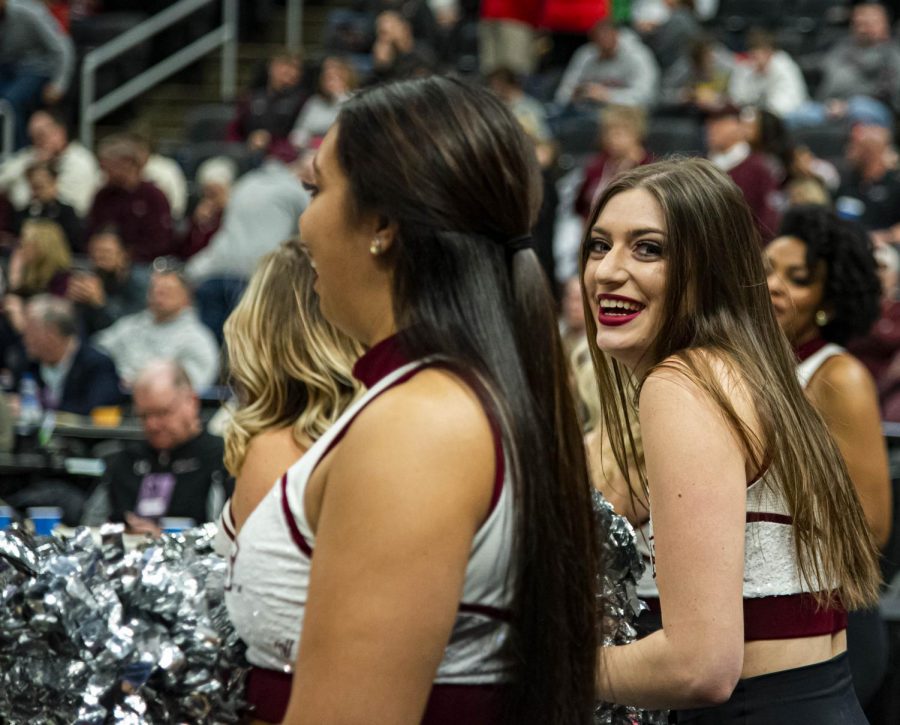 SIU Shaker, Sophia Winter, along with the other SIU shakers showed their support for the Salukis’ Men’s Basketball team in St. Louis on Friday, Mar. 6, 2020 at the Enterprise Center.