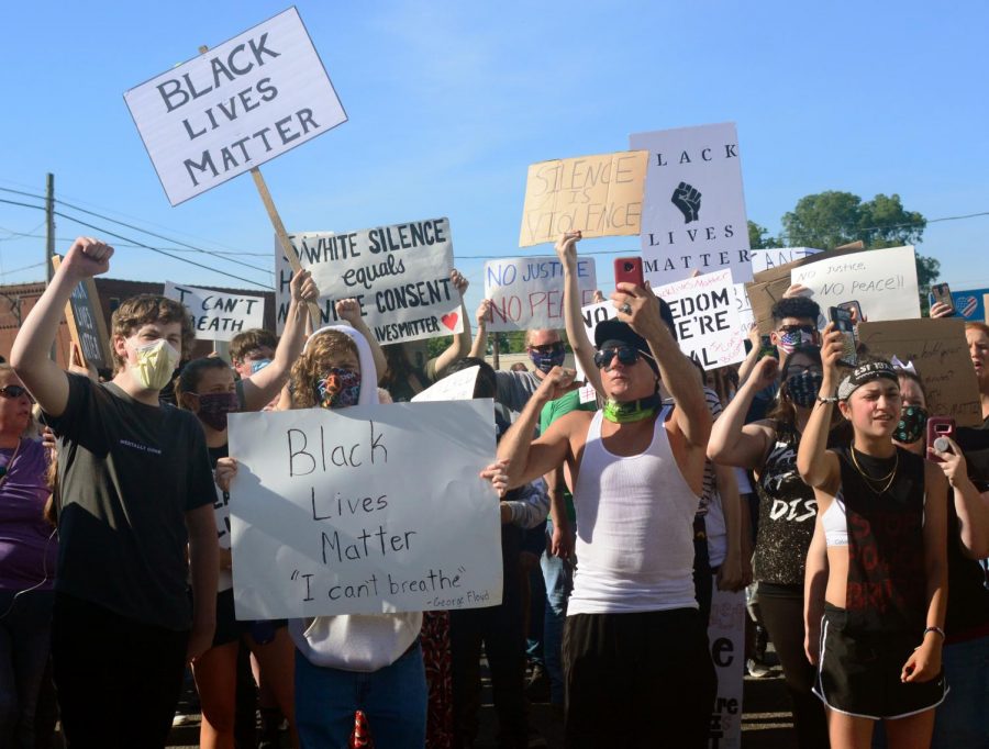Janet Gomez, 18, right, walks along other protesters during a Black Lives Matter protest, Thursday, June 4, 2020, Anna, IL. 