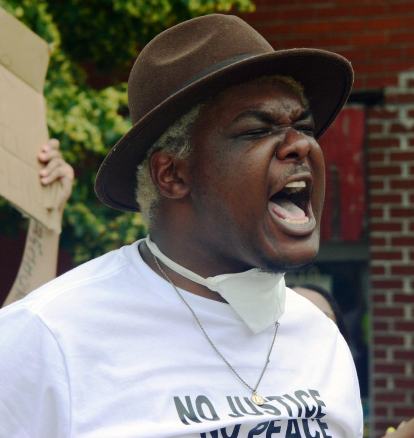 21-year-old Michael Coleman reacts during a Black Lives Matter protest Friday June 5, 2020.